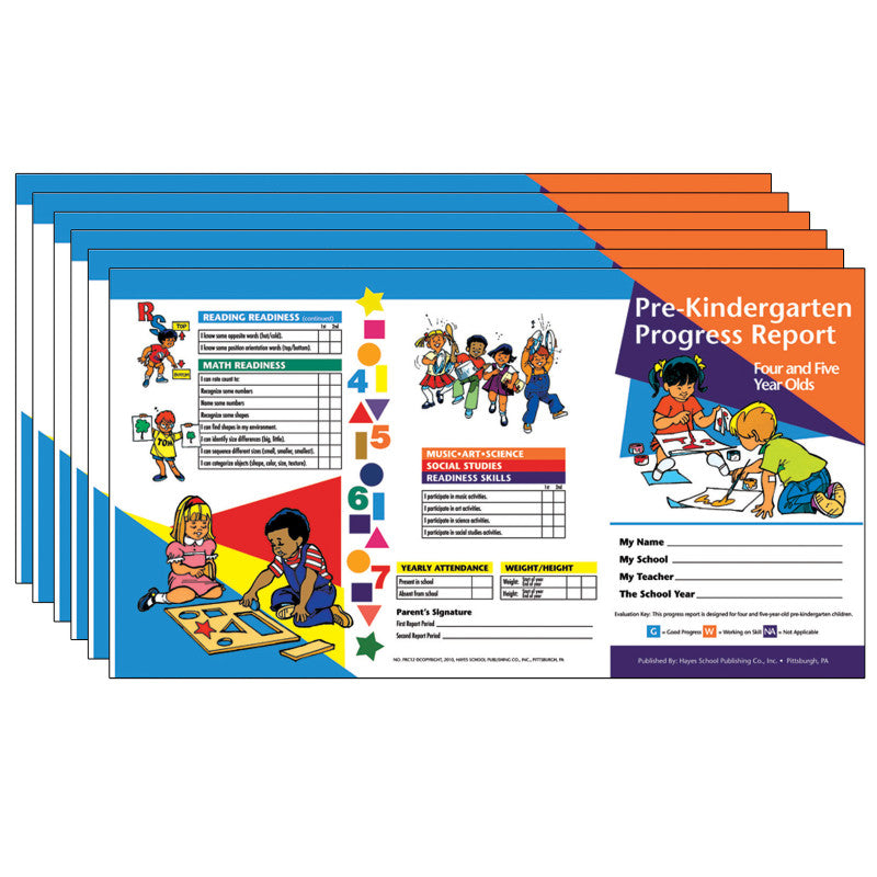 HAYES PUBLISHING - Pre-Kindergarten Progress Report (4 and 5 year olds), 10 Per Pack, 6 Packs