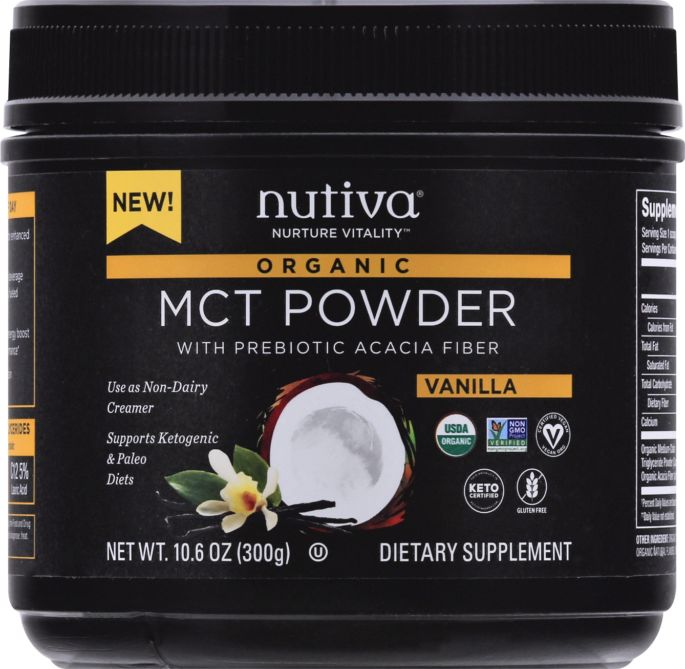 Nutiva Nurture Vitality Organic Vanilla MCT Powder 10.6 oz - Case of 1