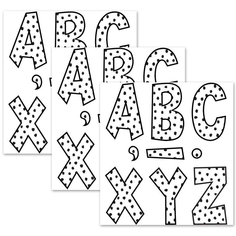 TEACHER CREATED RESOURCES - Black Painted Dots on White 7" Fun Font Letters, 120 Per Pack, 3 Packs