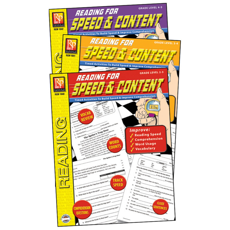 REMEDIA PUBLICATIONS - Reading for Speed & Content 3-Book Set
