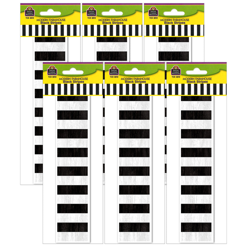 TEACHER CREATED RESOURCES - Modern Farmhouse Black Stripes Straight Border Trim, 35 Feet Per Pack, 6 Packs