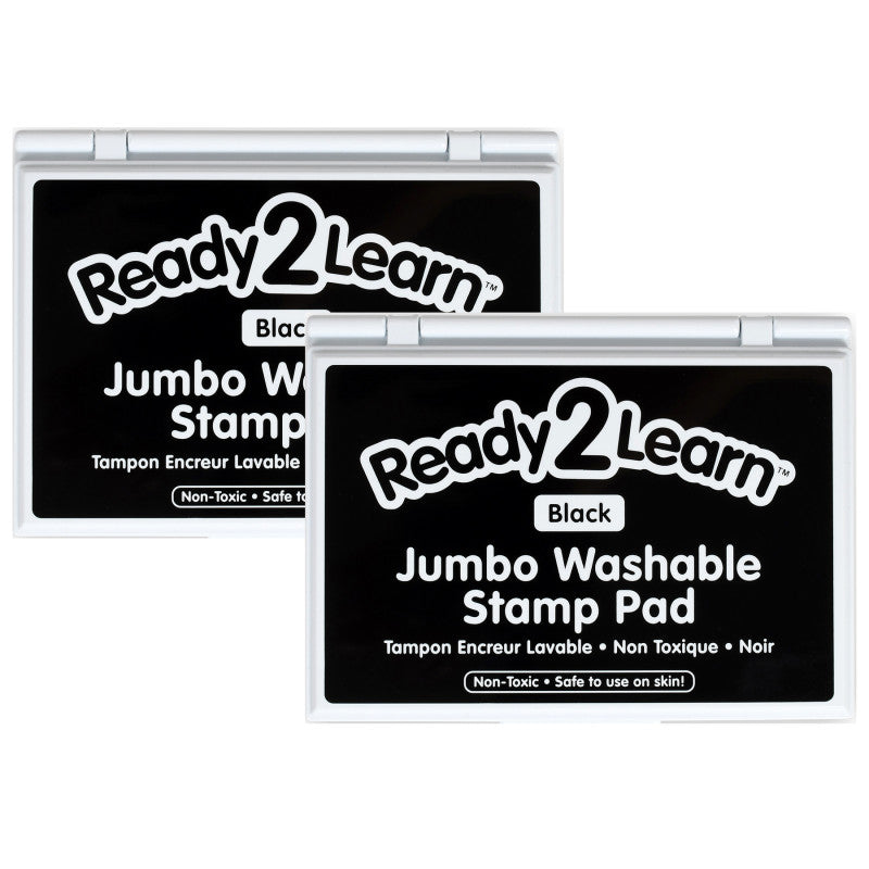 READY 2 LEARN - Jumbo Washable Stamp Pad - Black - 6.2"L x 4.1"W - Pack of 2