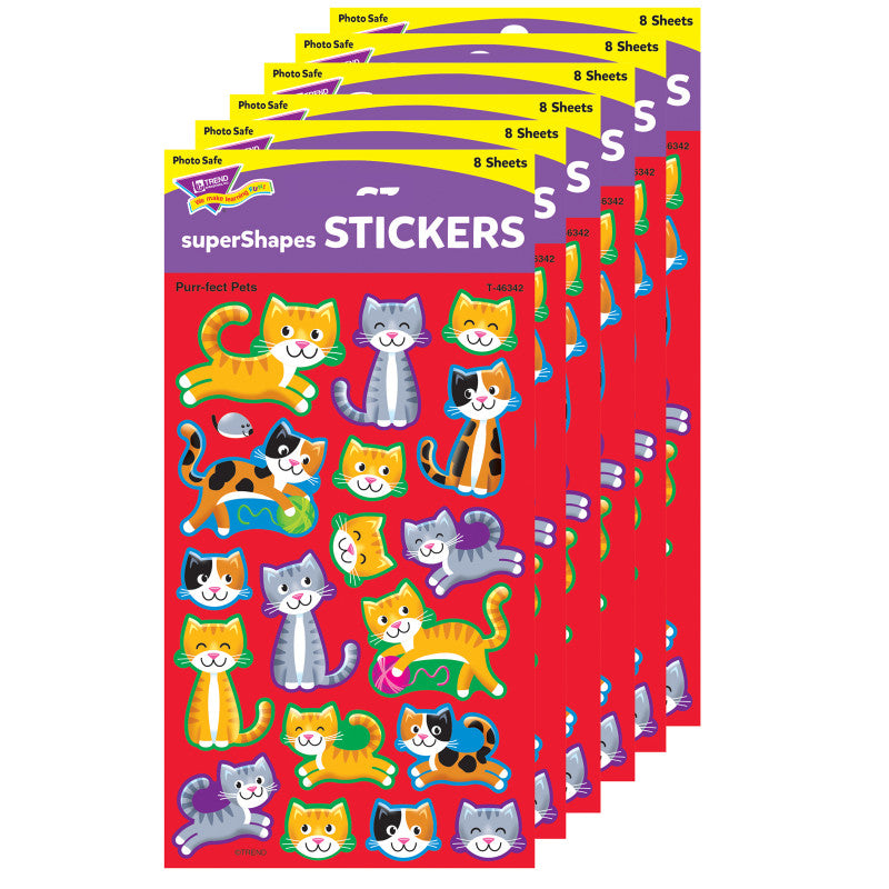 TREND - Purr-fect Pets superShapes Stickers-Large, 144 Per Pack, 6 Packs