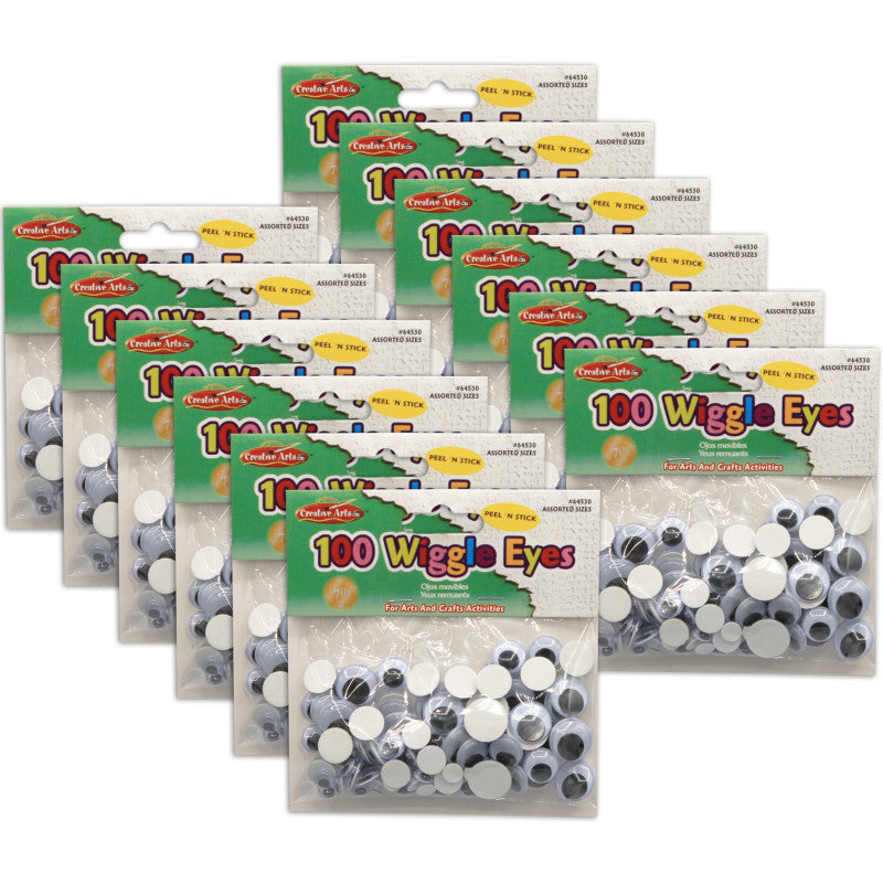 CHARLES LEONARD - Assorted Peel'n Stick Wiggle Eyes, Black, 100 Per Pack, 12 Packs