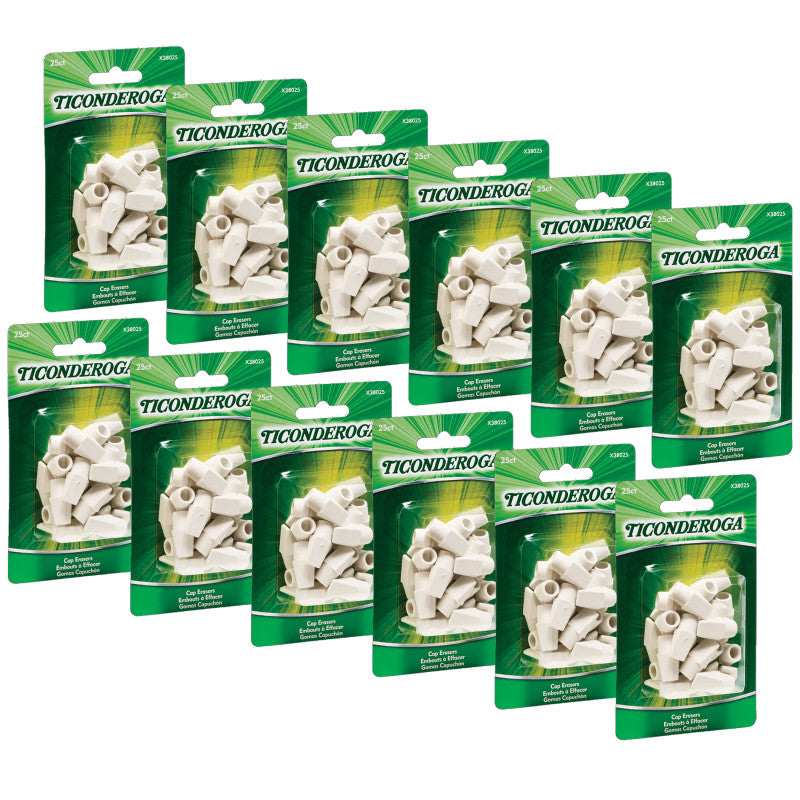 TICONDEROGA - Wedge Cap Erasers, White, 25 Per Pack, 12 Packs