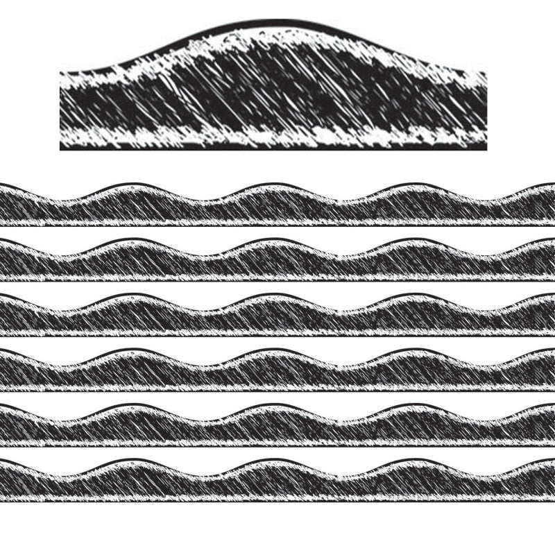 ASHLEY PRODUCTIONS - Magnetic Border, Black Scribble Chalk, 12 Feet Per Pack, 6 Packs