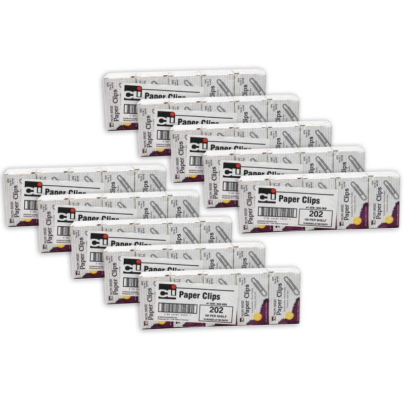 CHARLES LEONARD - Paper Clips, Non-Skid, Size #1, Silver, 100 Per Box, 100 Boxes