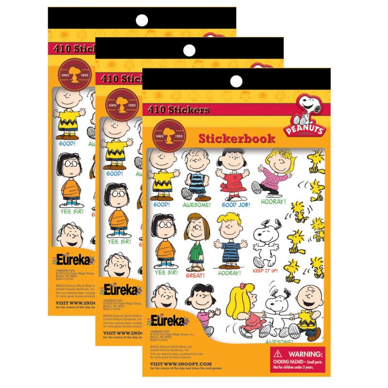 EUREKA - Peanuts® Sticker Book, 410 Stickers, Pack of 3