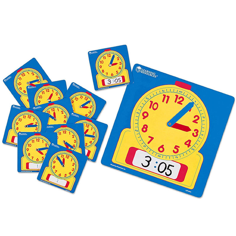 LEARNING RESOURCES - Write & Wipe Clocks Classroom Set, 1 Demonstration Clock, 24 Student Clocks