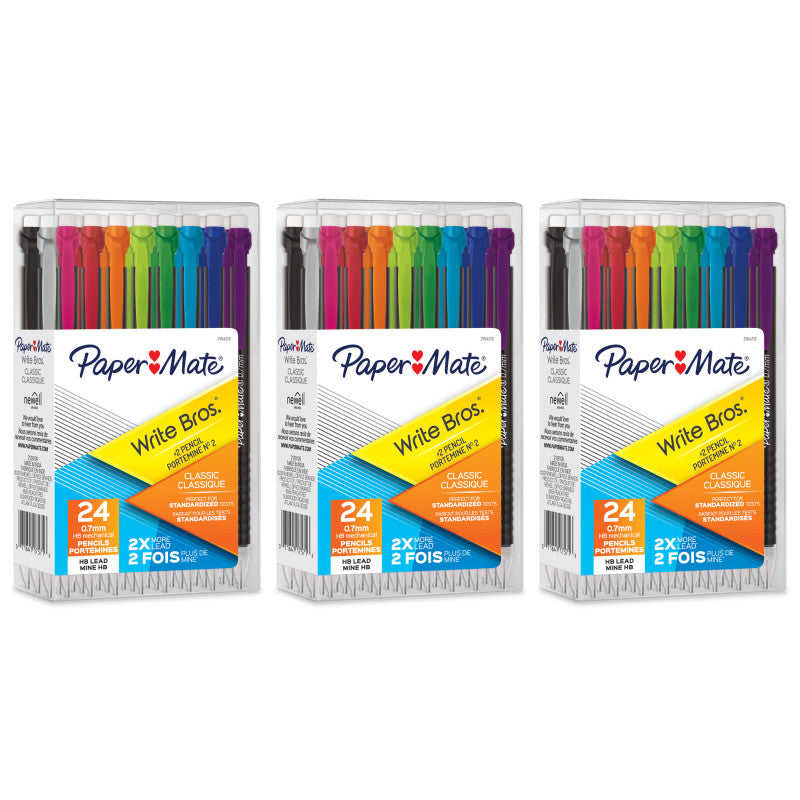 PAPER MATE - Write Bros® Mechanical Pencil, 0.7mm, Assorted, 24 Per Pack, 3 Packs