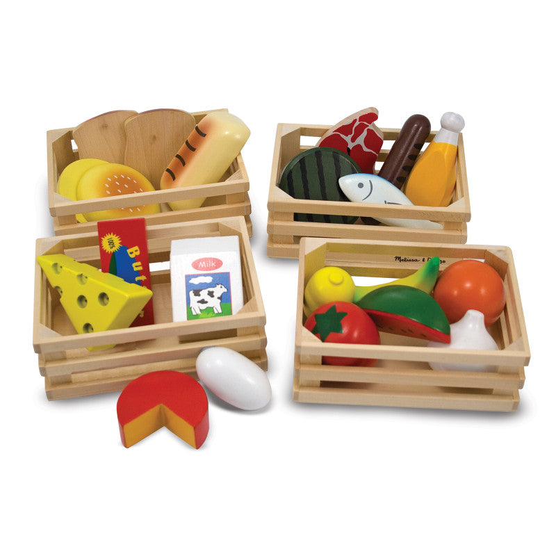 MELISSA & DOUG - Food Groups - Wooden Play Food in Crates