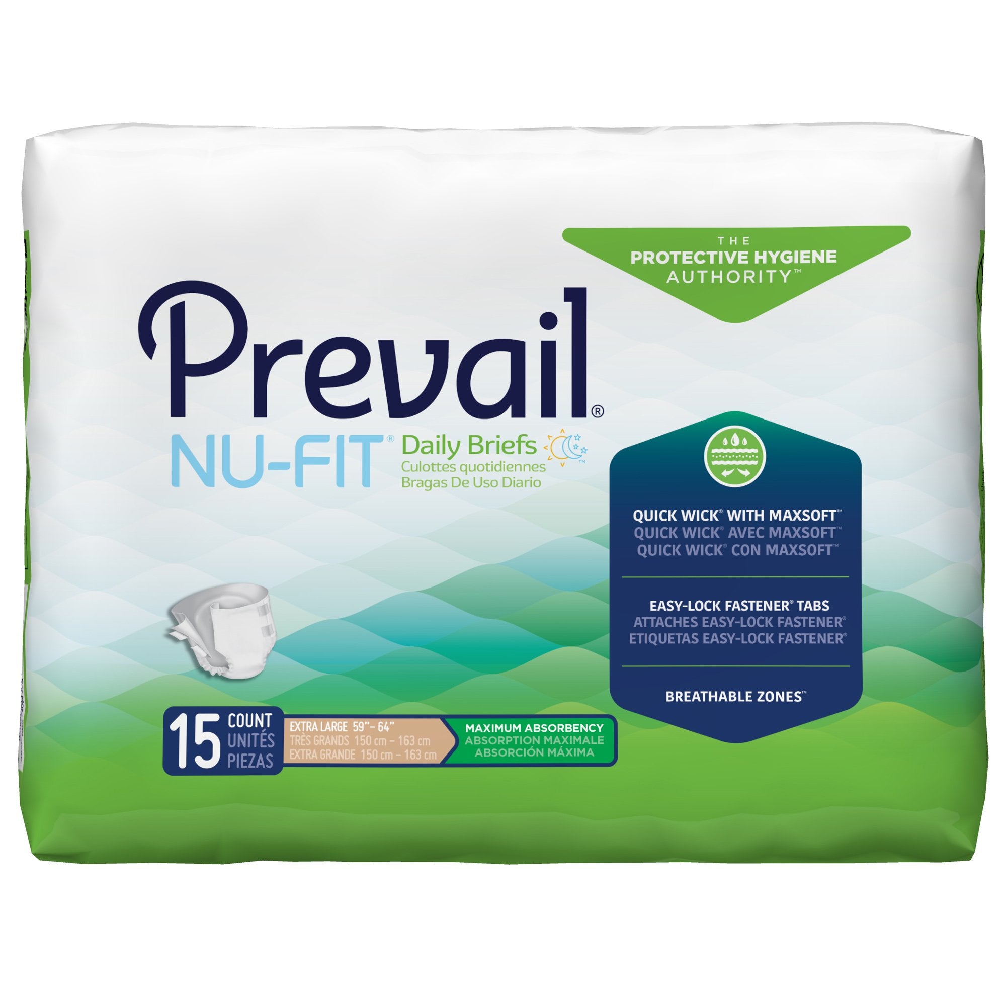 First Quality - Unisex Adult Incontinence Brief Prevail® Nu-Fit® X-Large Disposable Heavy Absorbency [60/CS]