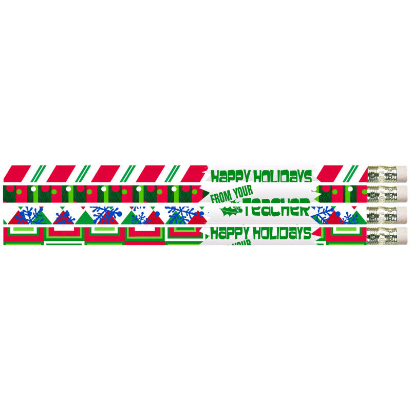 MUSGRAVE PENCIL COMPANY - Happy Holidays From Your Teacher Motivational Pencils, 12 Per Pack, 12 Packs