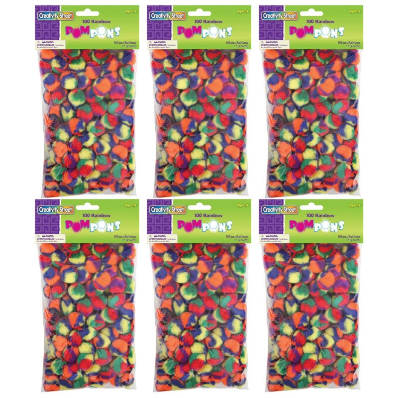CREATIVITY STREET - Pom Pons, Color Splash, 1", 100 Per Pack, 6 Packs