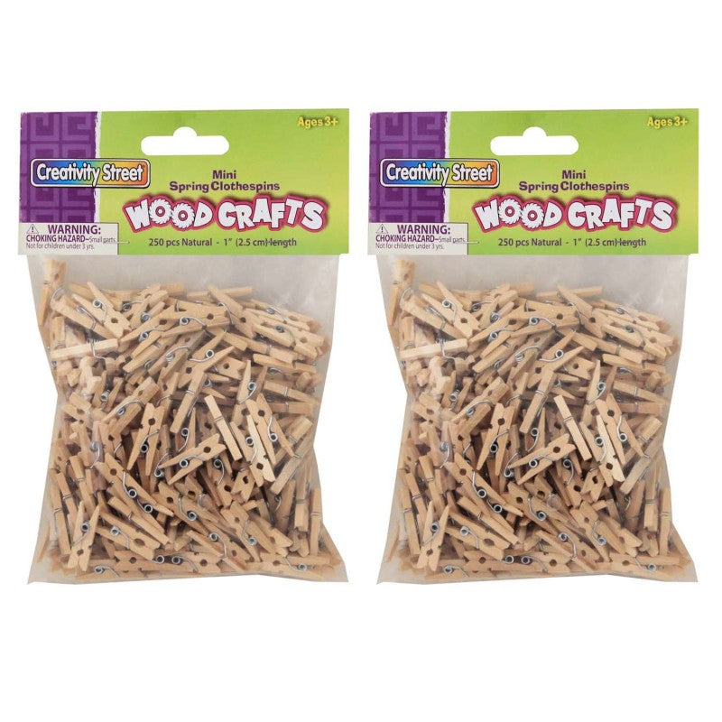 CREATIVITY STREET - Mini Spring Clothespins, Natural, 1", 250 Per Pack, 2 Packs