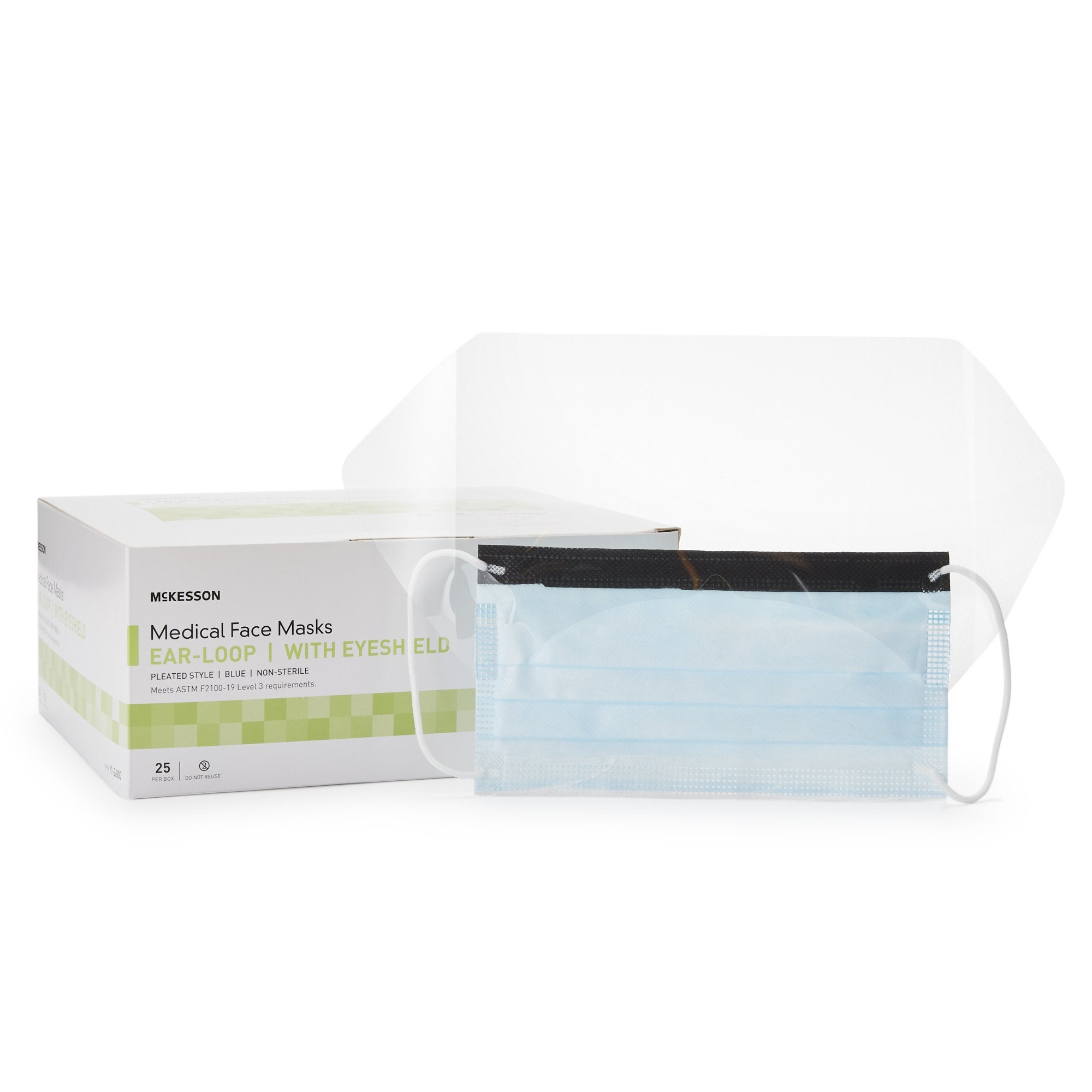 McKesson Brand - Procedure Mask with Eye Shield McKesson Anti-fog ASTM Level 3 Earloops One Size Fits Most [25/BX]