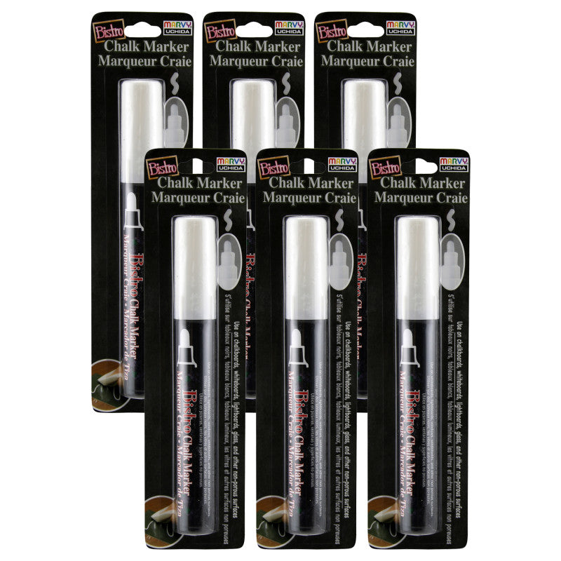 MARVY UCHIDA - Bistro White Chalk Marker, Broad Tip, Pack of 6