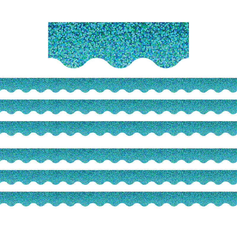 TEACHER CREATED RESOURCES - Teal Sparkle Scalloped Border Trim, 35 Feet Per Pack, 6 Packs
