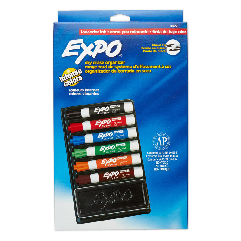 EXPO - Low Odor Dry Erase Marker Set with 6-Marker Organizer and Eraser