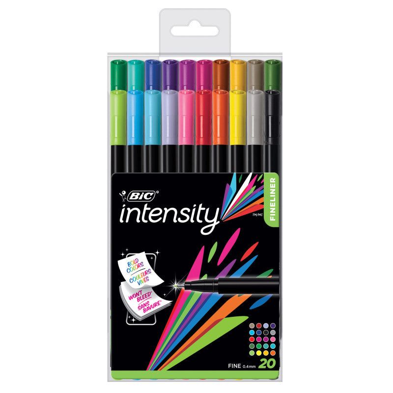 BIC - Intensity Fineliner Marker Pen, Fine Point (0.4m), Assorted Colors, 20 Count