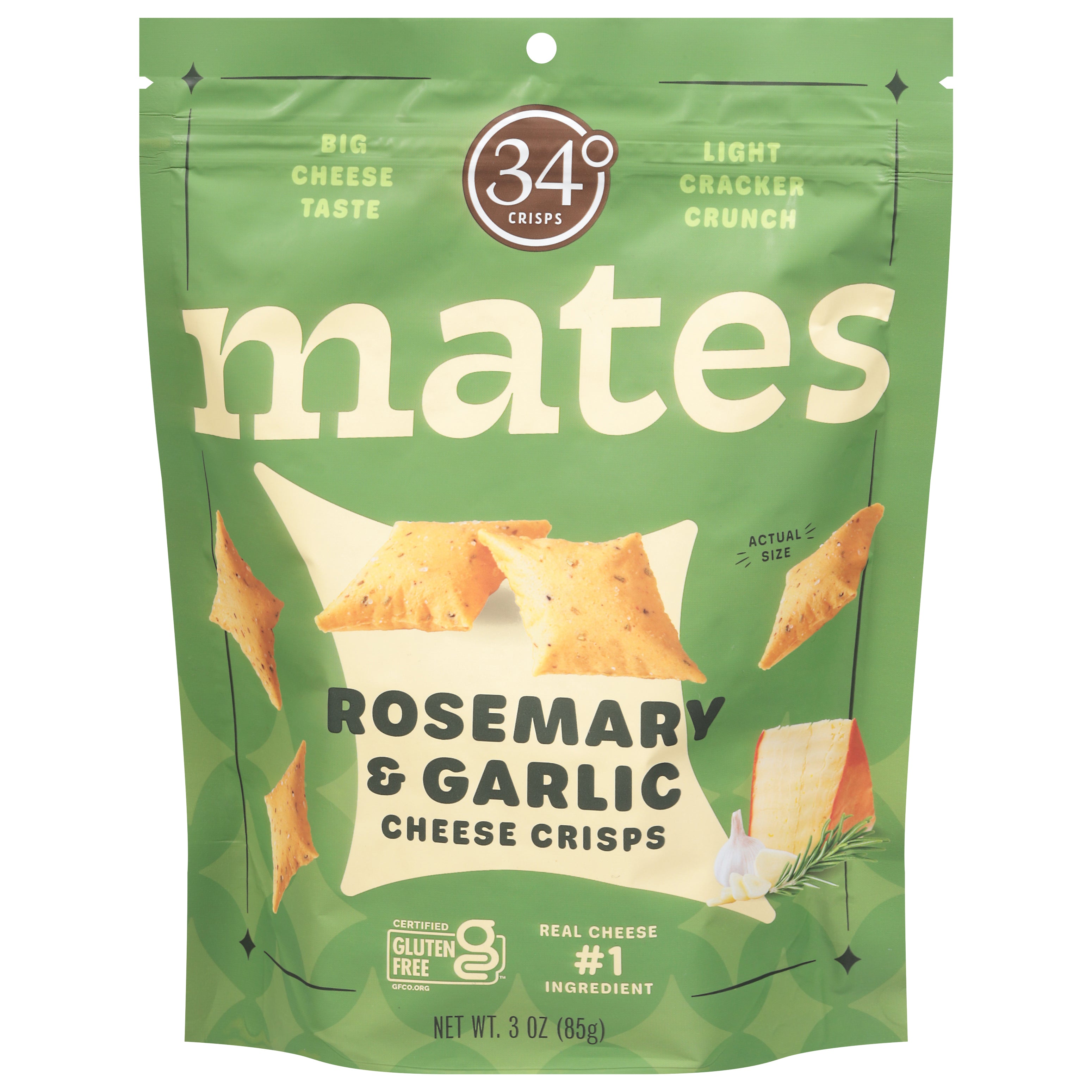 34 Degrees Mates Rosemary & Garlic Cheese Crisps 3 oz - Case of 12