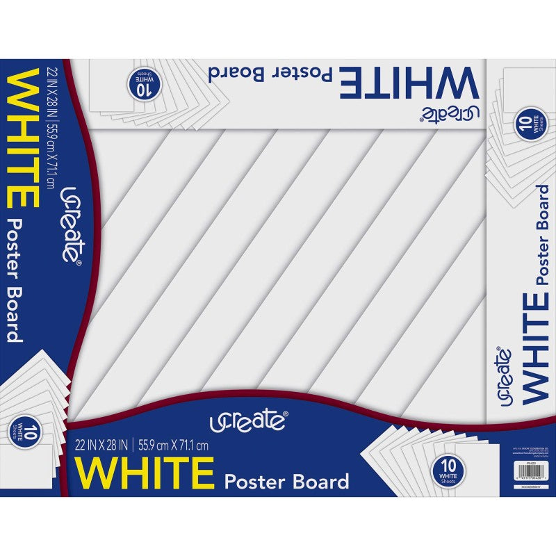 Poster Board, White, 22" x 28", 10 Sheets