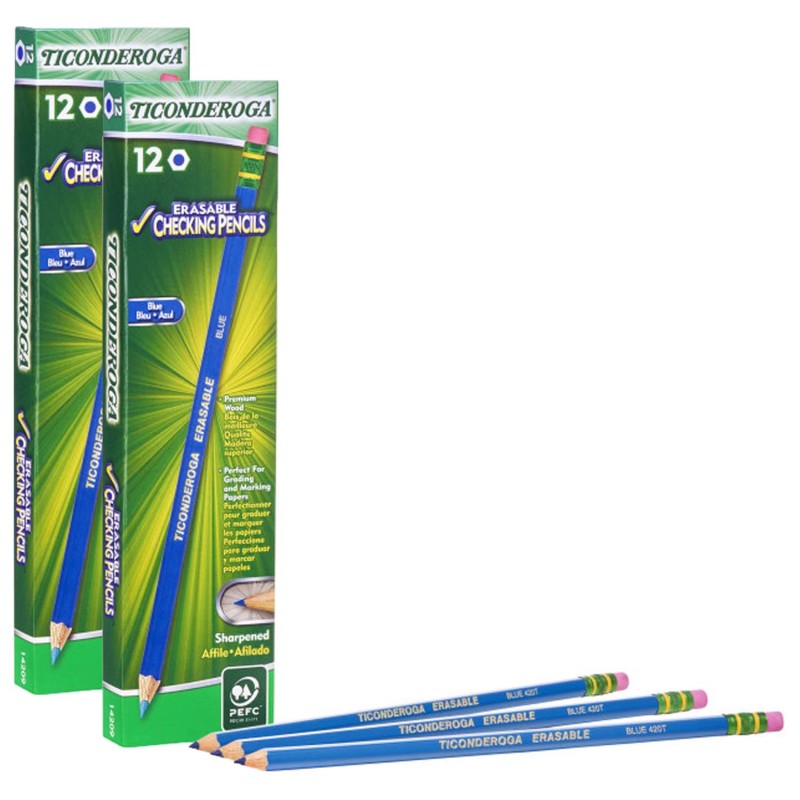 TICONDEROGA - Erasable Colored Pencils™, Blue, 12 Per Pack, 2 Packs