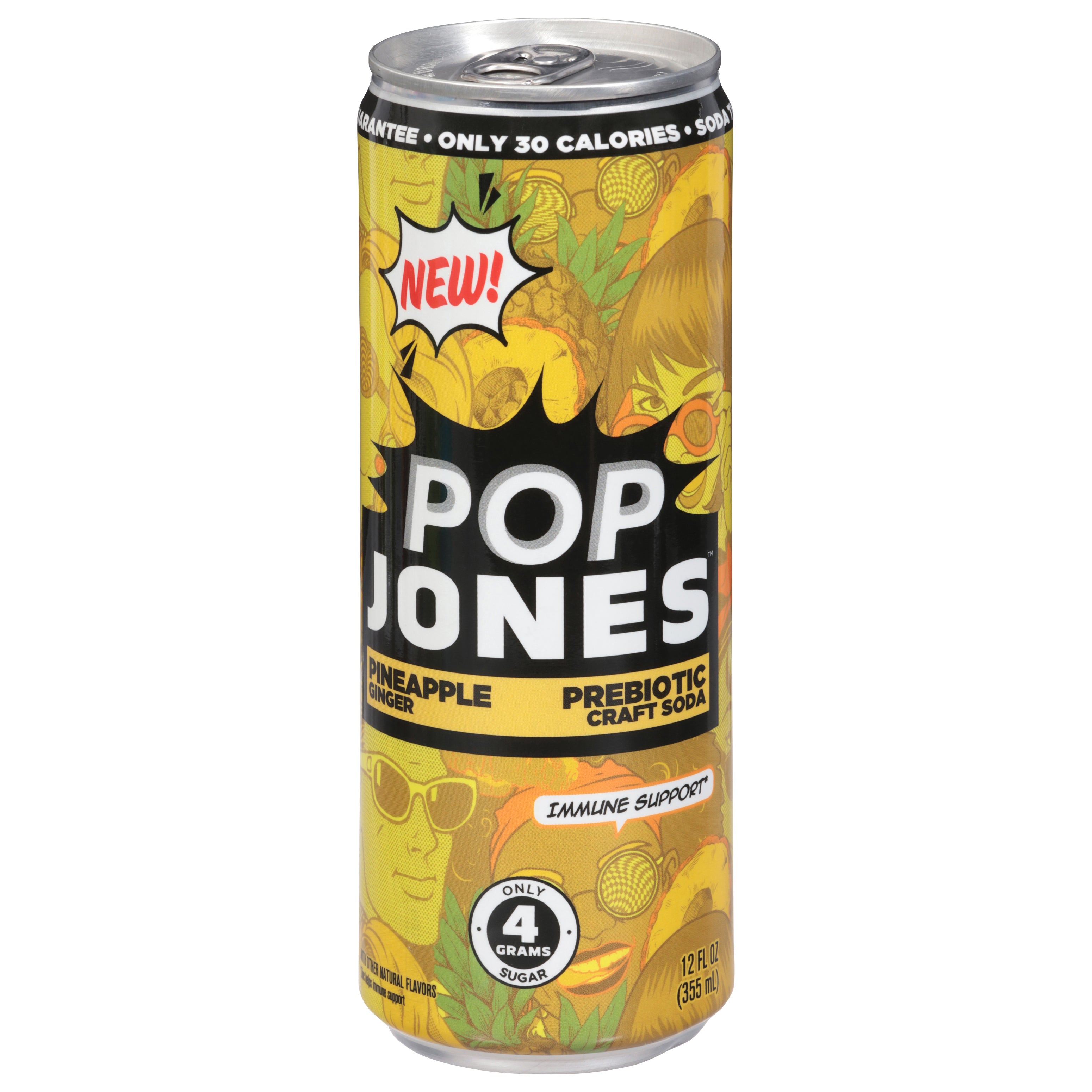 Pop Jones Pineapple Ginger Prebiotic Craft Soda 12 fl oz - Case of 12