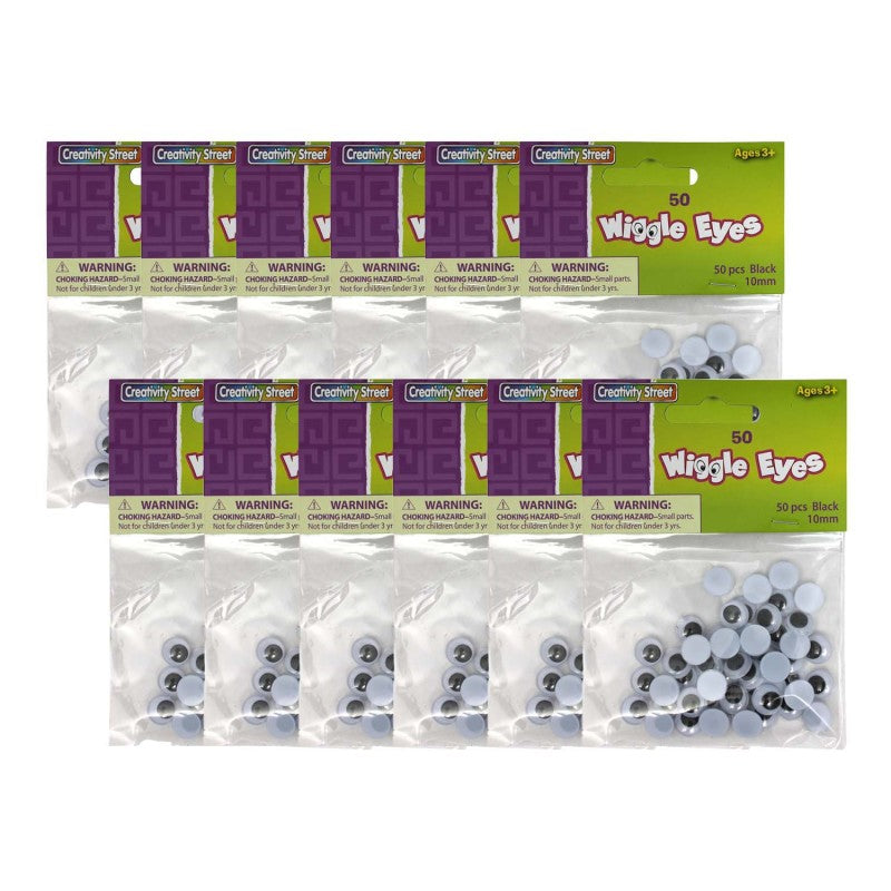 CREATIVITY STREET - Wiggle Eyes, Black, 10 mm, 50 Per Pack, 12 Packs