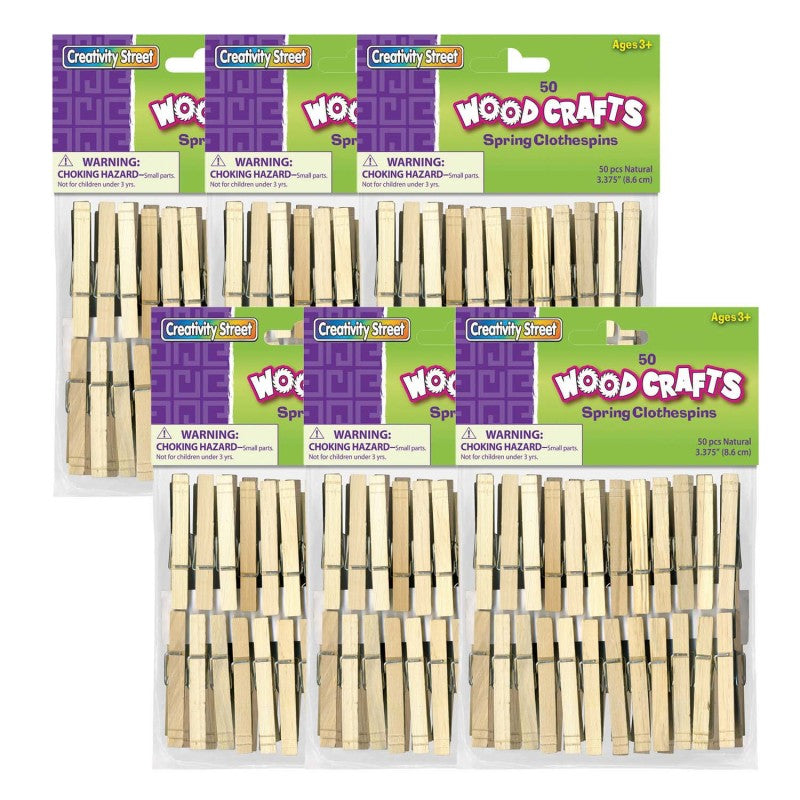 CREATIVITY STREET - Spring Clothespins, Natural, Extra-Large, 3-3/8", 50 Per Pack, 6 Packs