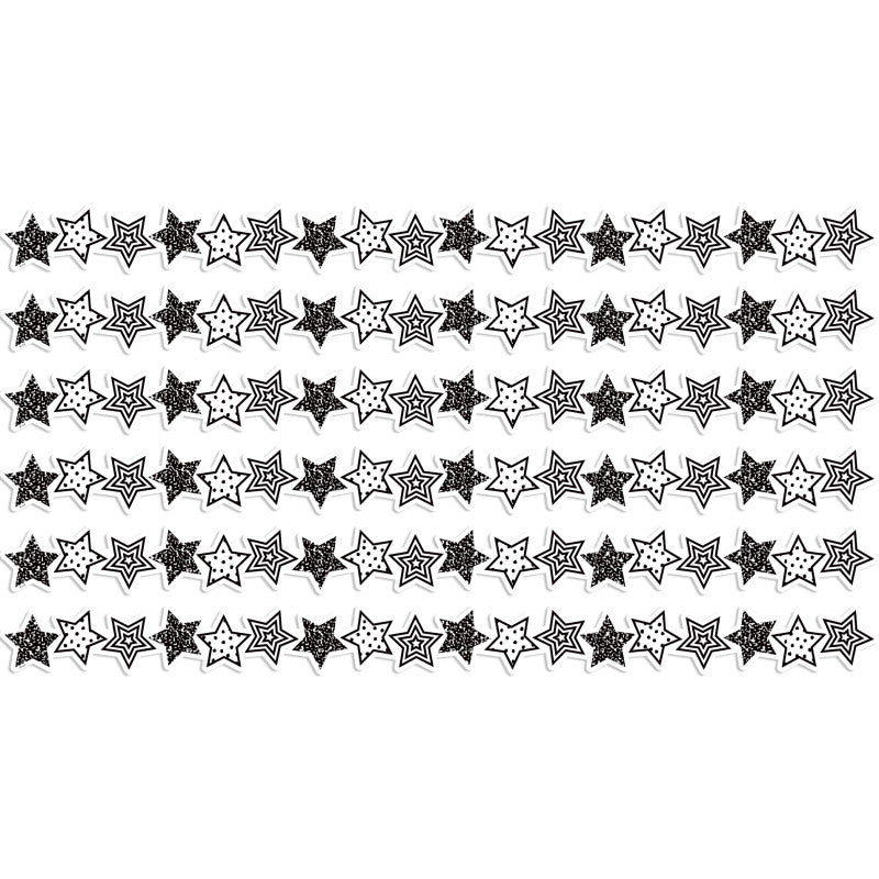 TEACHER CREATED RESOURCES - Black and White Stars Die-Cut Border Trim, 35 Feet Per Pack, 6 Packs