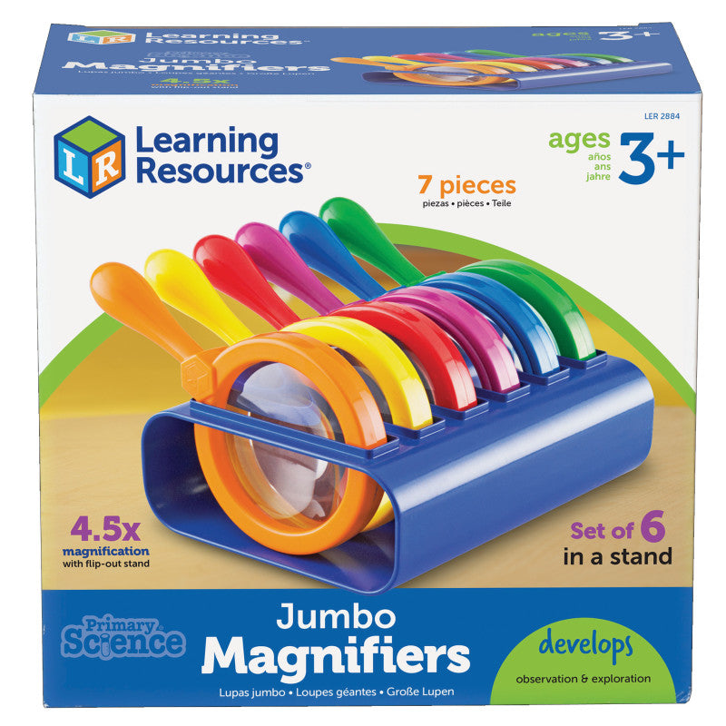 LEARNING RESOURCES - Primary Science Jumbo Magnifiers, Set of 6 with Stand