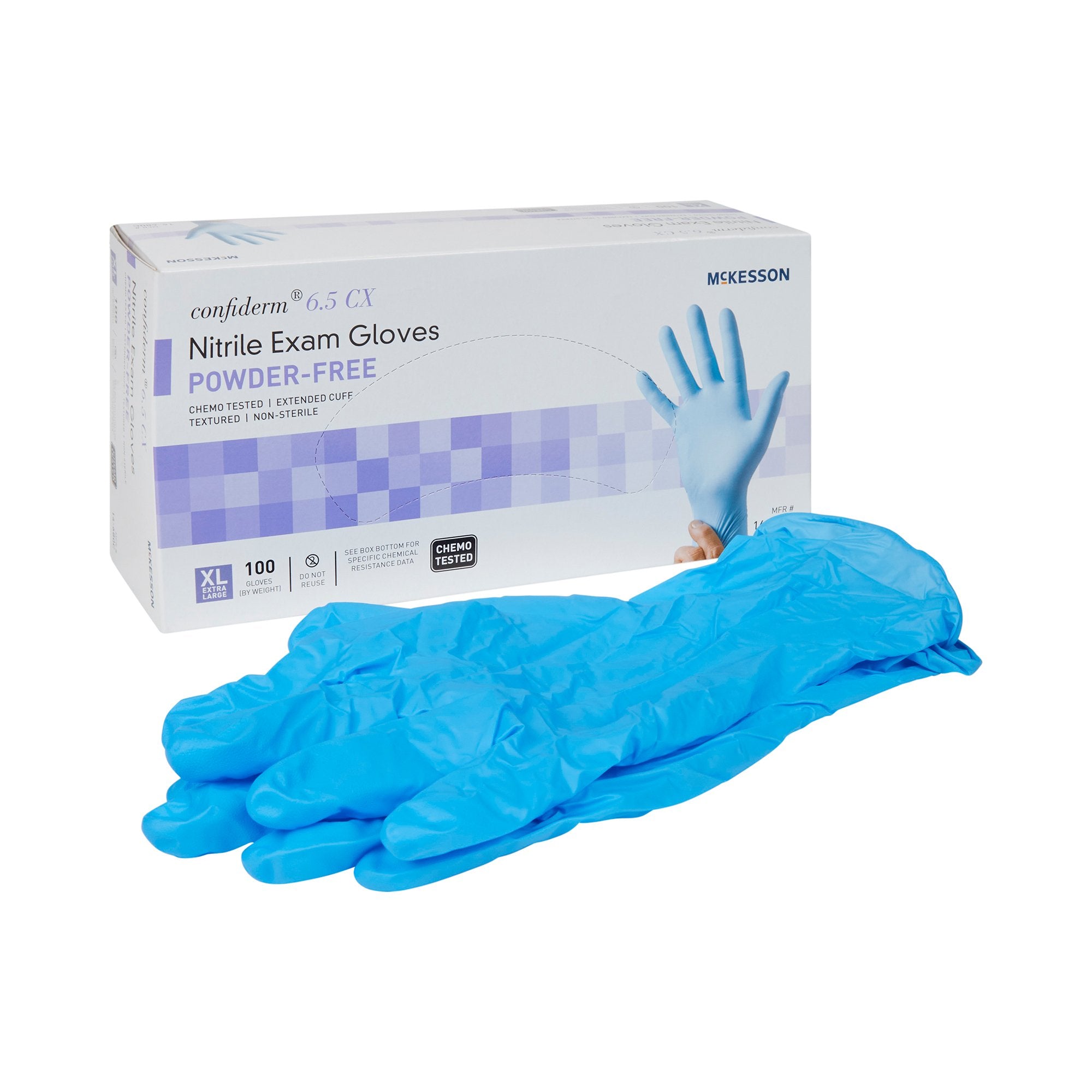 McKesson Brand - Exam Glove McKesson Confiderm® 6.5CX X-Large NonSterile Nitrile Extended Cuff Length Textured Fingertips Blue Chemo Tested [1000/CS]