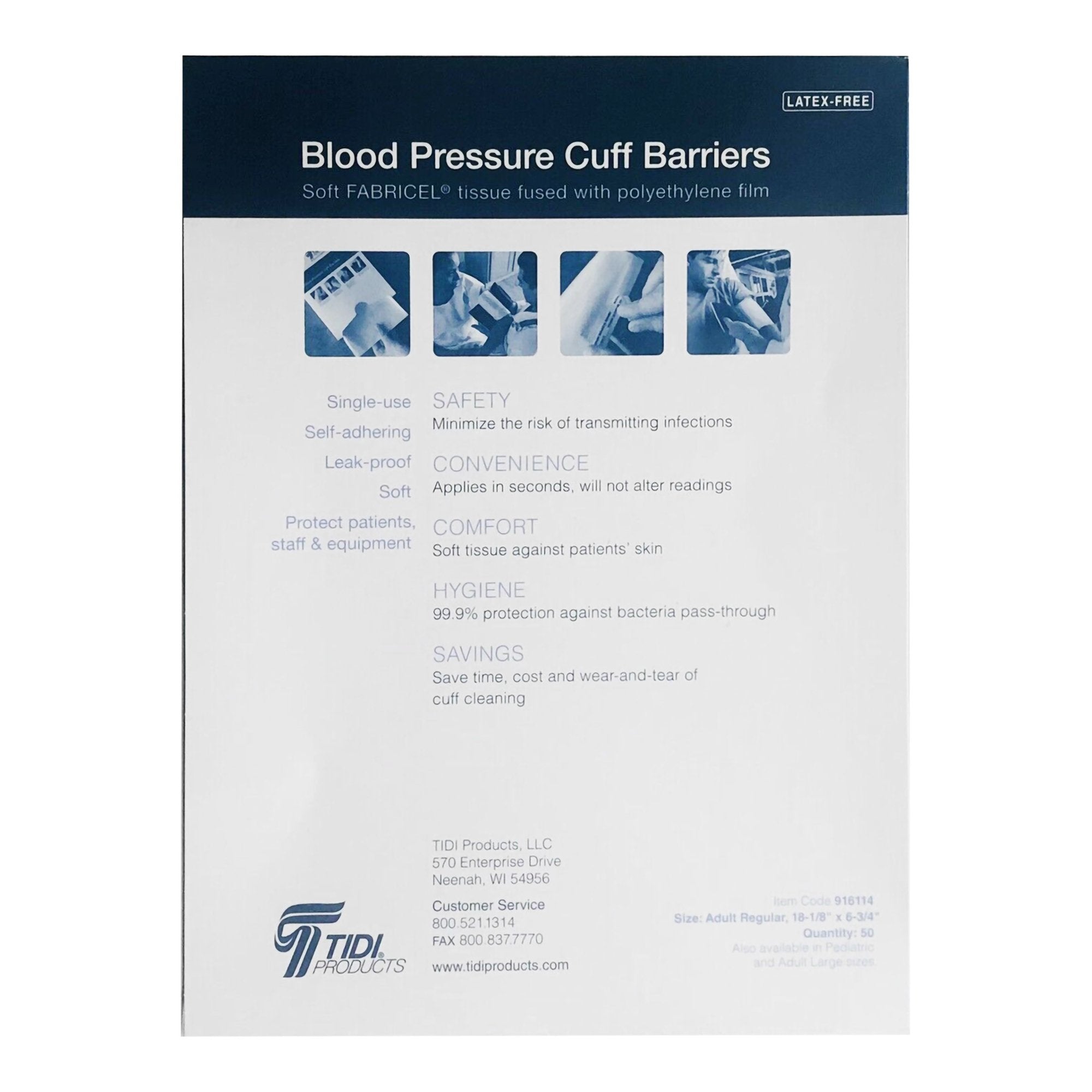 Tidi Products - Blood Pressure Cuff Barrier Tidi® Fabricel® [300/CS]