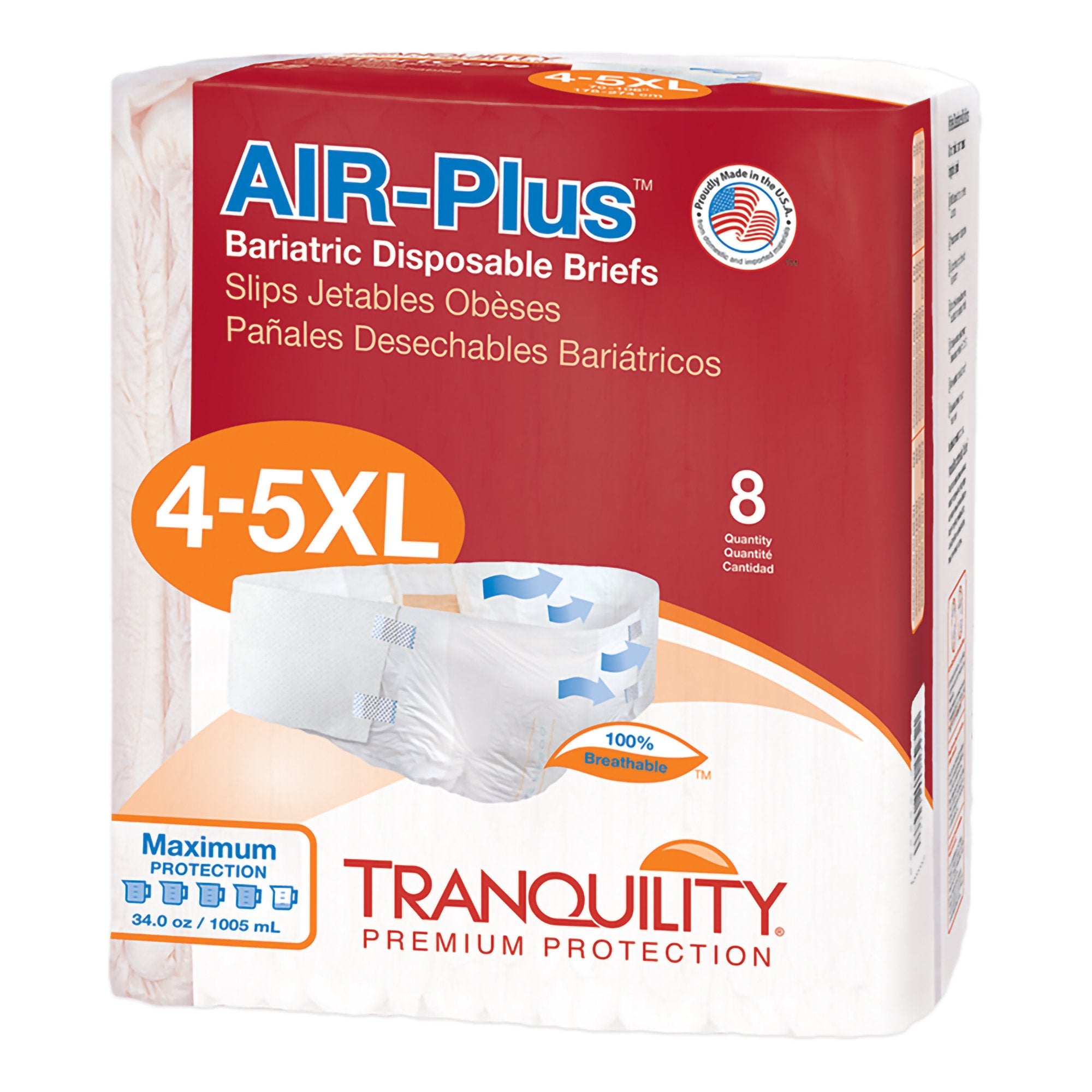 Principle Business Enterprises - Unisex Adult Incontinence Brief Tranquility® AIR-Plus™ Bariatric 4 to 5X-Large Disposable Heavy Absorbency [32/CS]