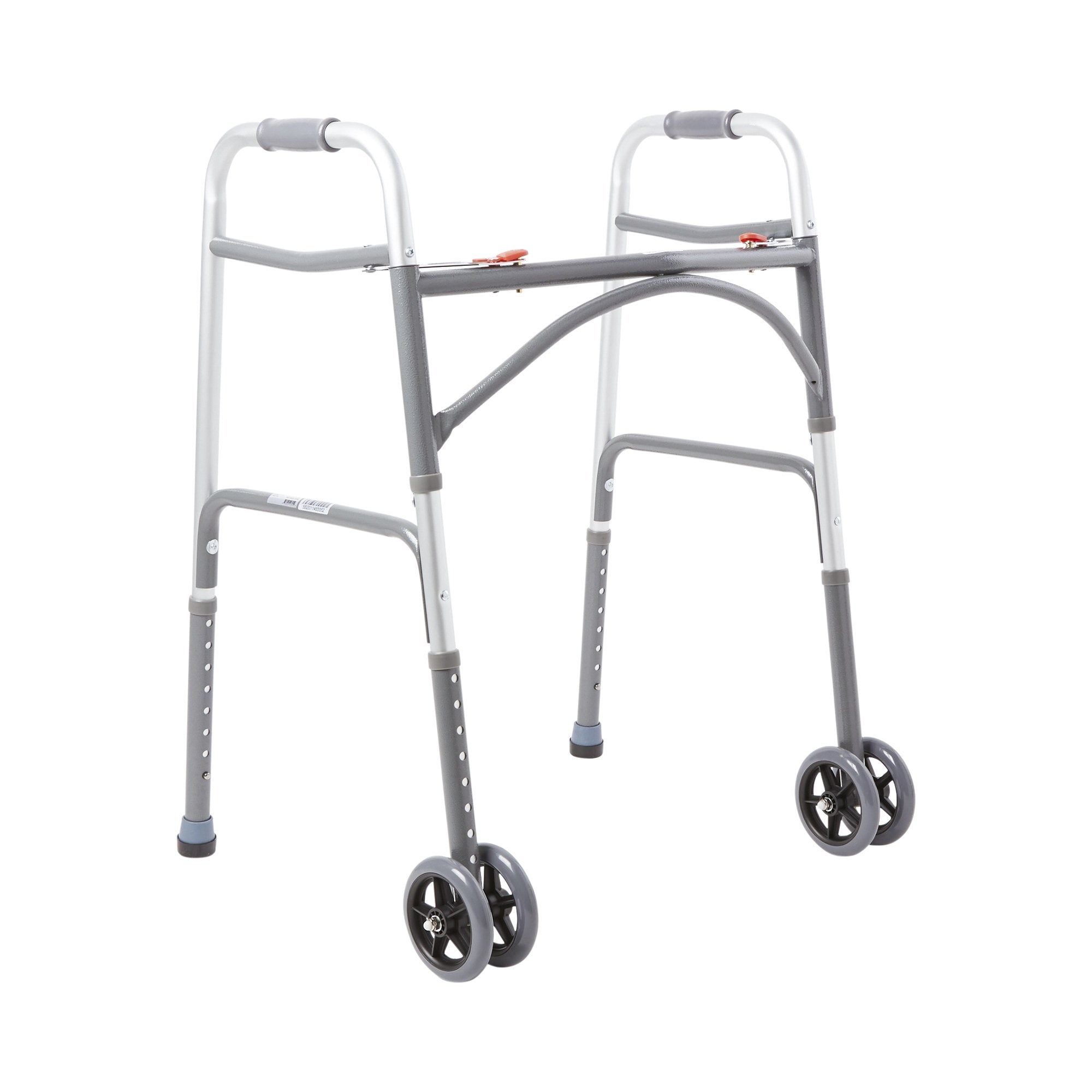 McKesson Brand - Bariatric Dual Release Folding Walker with Wheels Adjustable Height McKesson Steel Frame 500 lbs. Weight Capacity 32 to 39 Inch Height [2/CS]