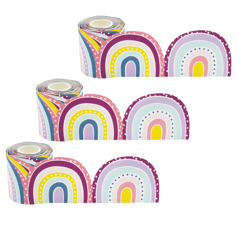 TEACHER CREATED RESOURCES - Oh Happy Day Rainbows Die-Cut Rolled Border Trim, 50 Feet Per Roll, 3 Rolls