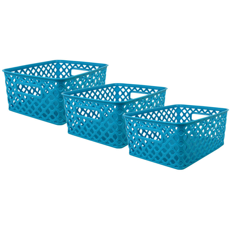 ROMANOFF - Woven Basket, Small, Turquoise, Pack of 3