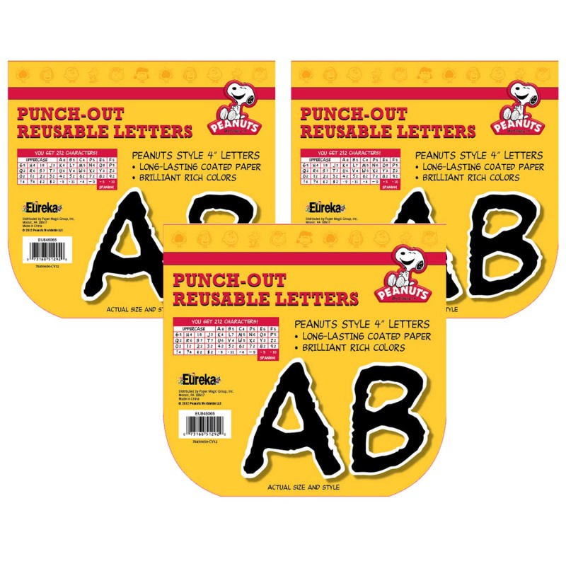 EUREKA - Peanuts® Black Deco 4" Letters, 212 Per Pack, 3 Packs