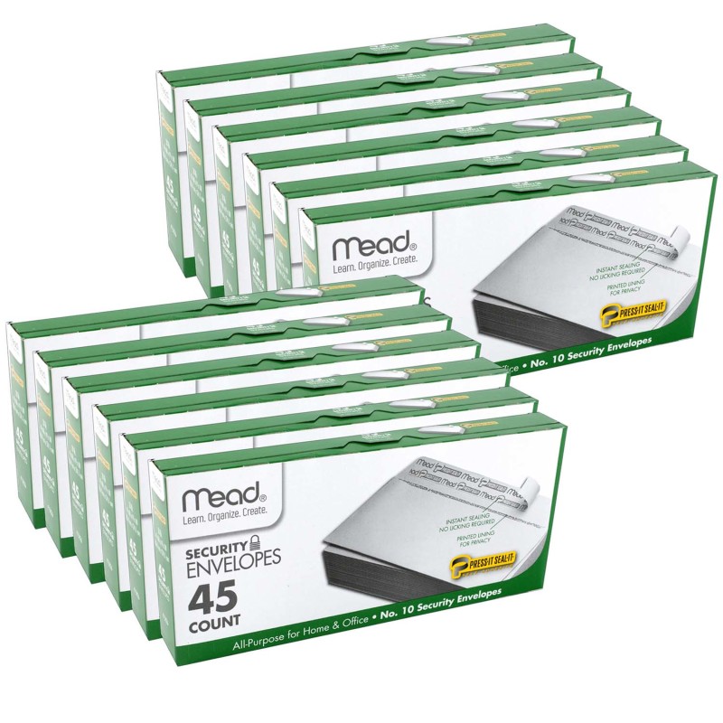 MEAD - Press-It Seal-It® Security Envelopes, #10, 45 Per Box, 12 Boxes