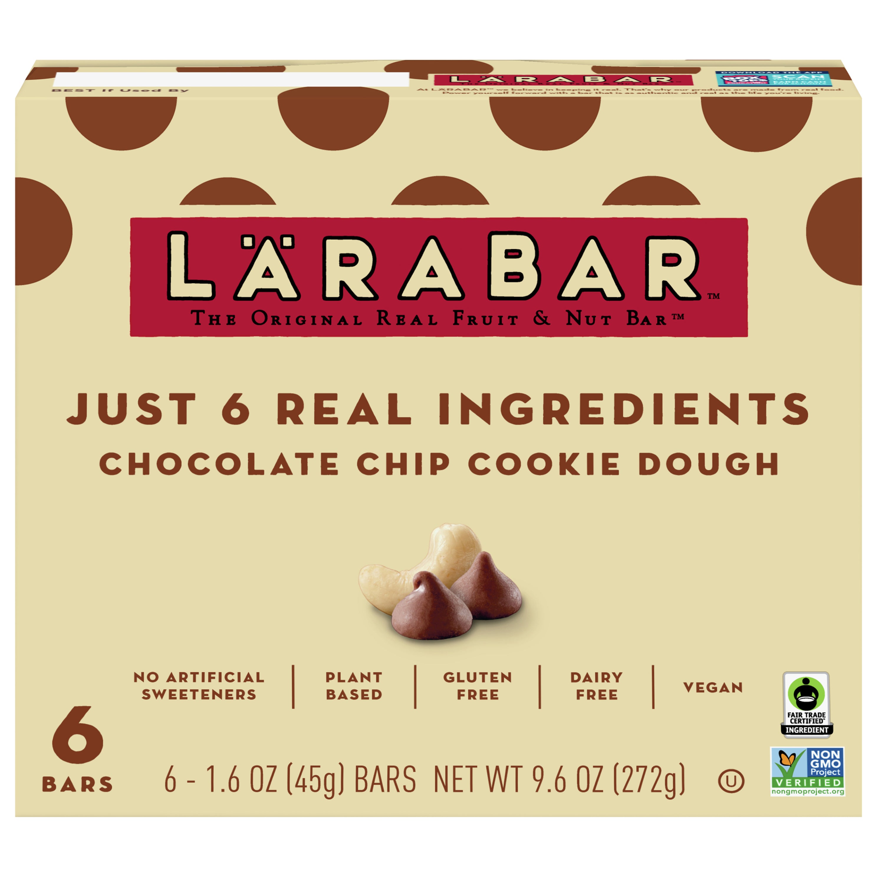Larabar Chocolate Chip Cookie Dough, Gluten Free Vegan Fruit Nut Bars, 6 ct - Case of 8