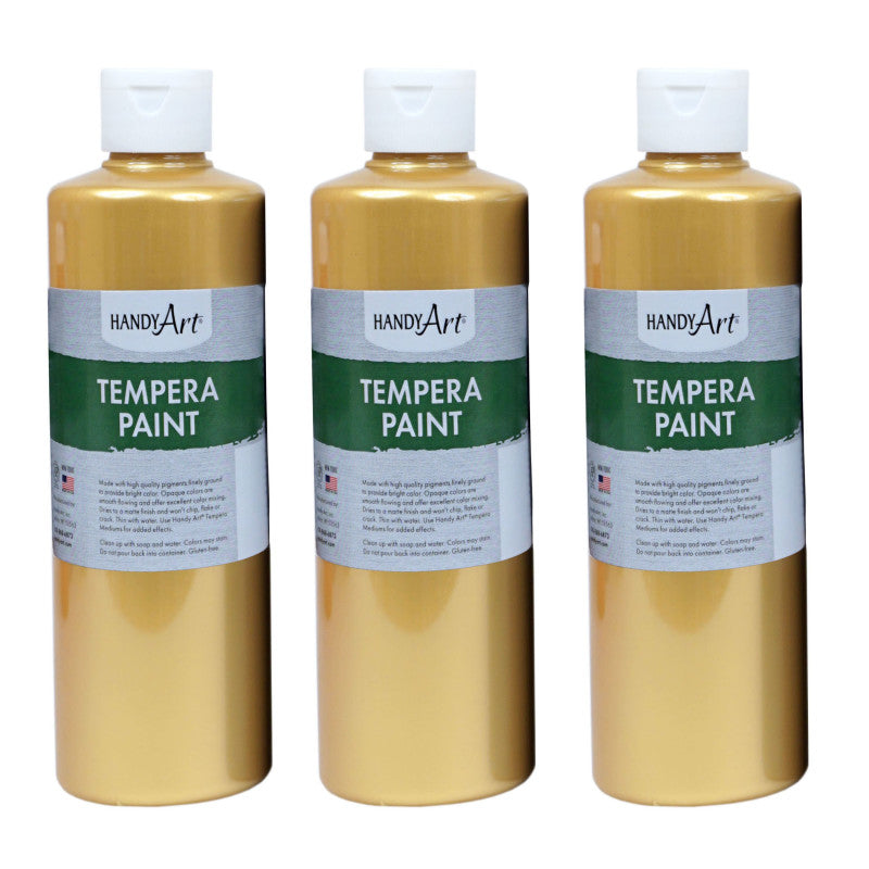 HANDY ART - Metallic Tempera Paint, 16 oz., Gold, Pack of 3