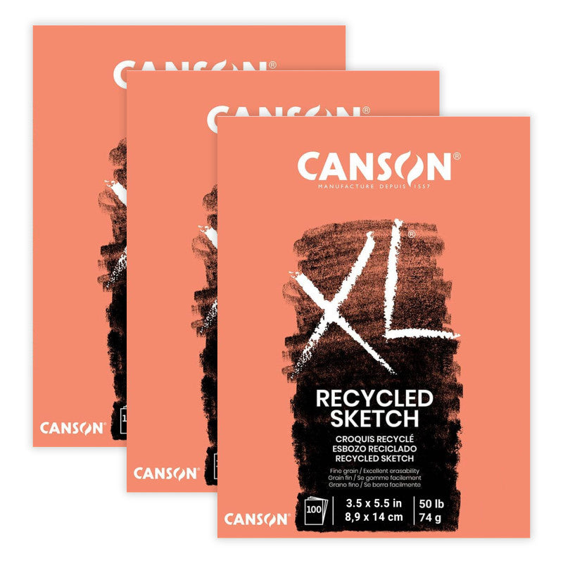 XL Series Sketch Pad, Recycled, Foldover Binding, 100 Sheet, 3.5x5.5 inch, Pack of 3