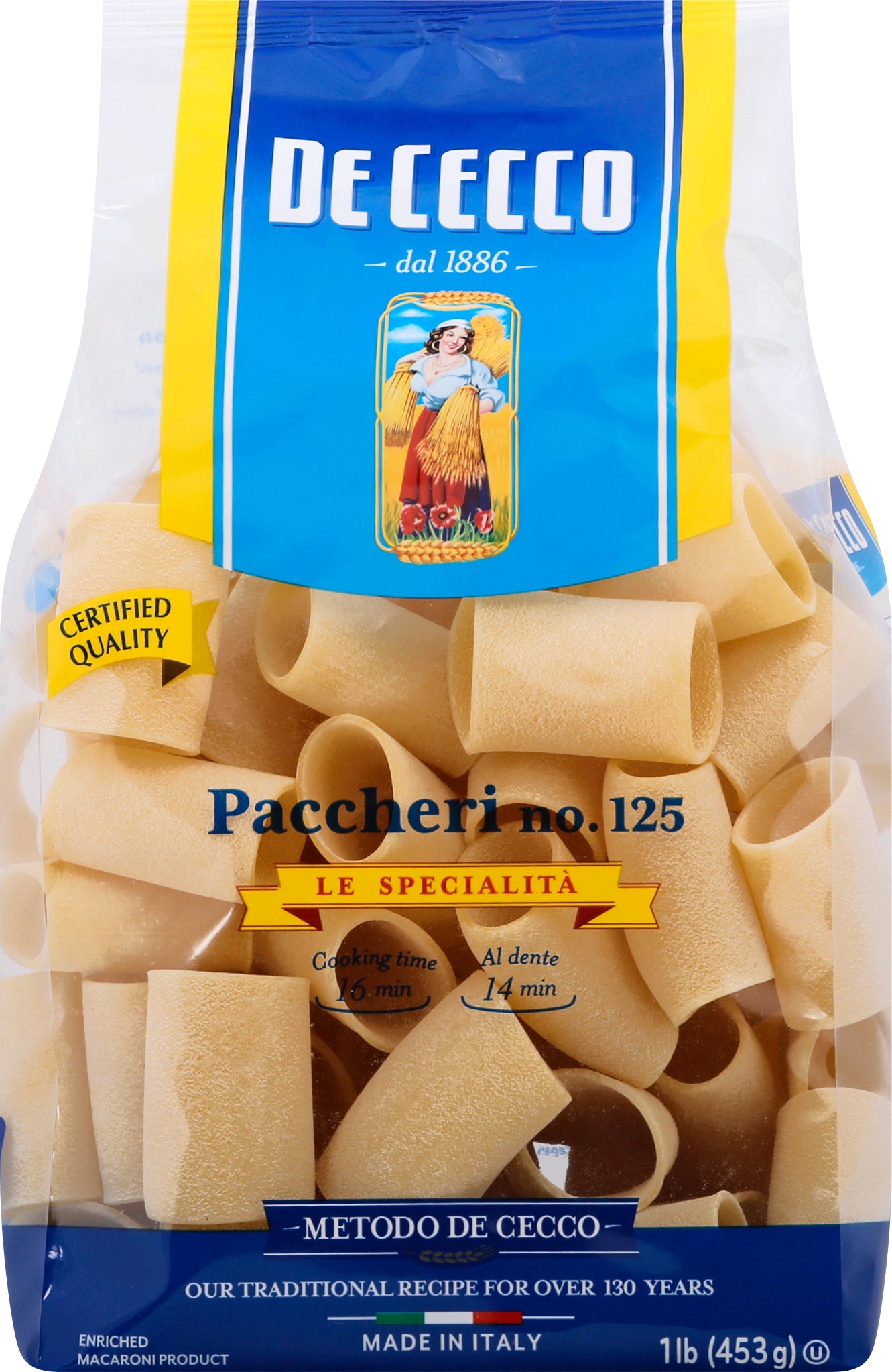 De Cecco No. 125 Paccheri 1 lb - Case of 12