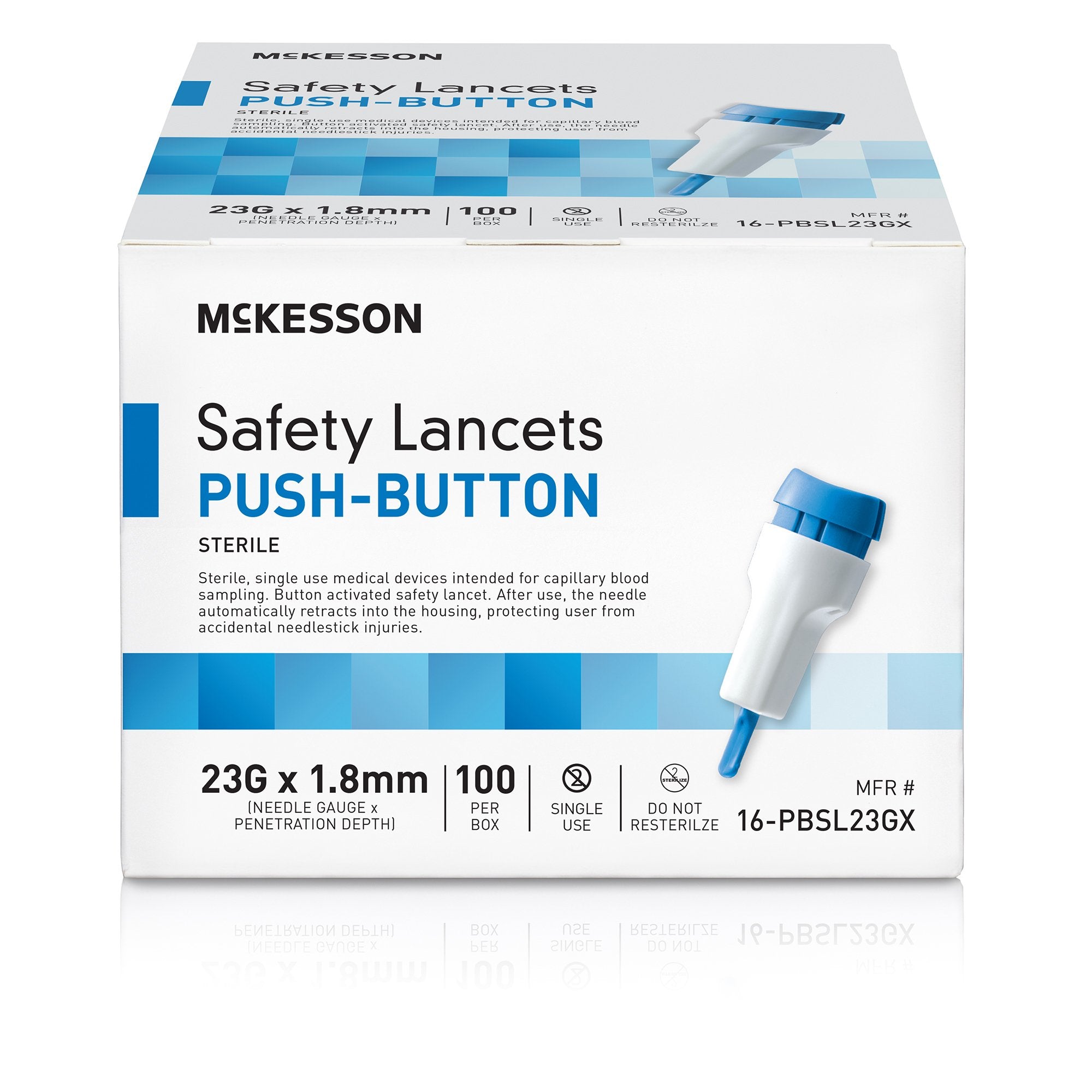 McKesson Brand - Safety Lancet McKesson 23 Gauge Retractable Push Button Activation Finger [100/BX]