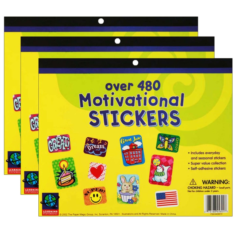 EUREKA - Jumbo Motivational Sticker Book, 480 Stickers Per Book, Pack of 3