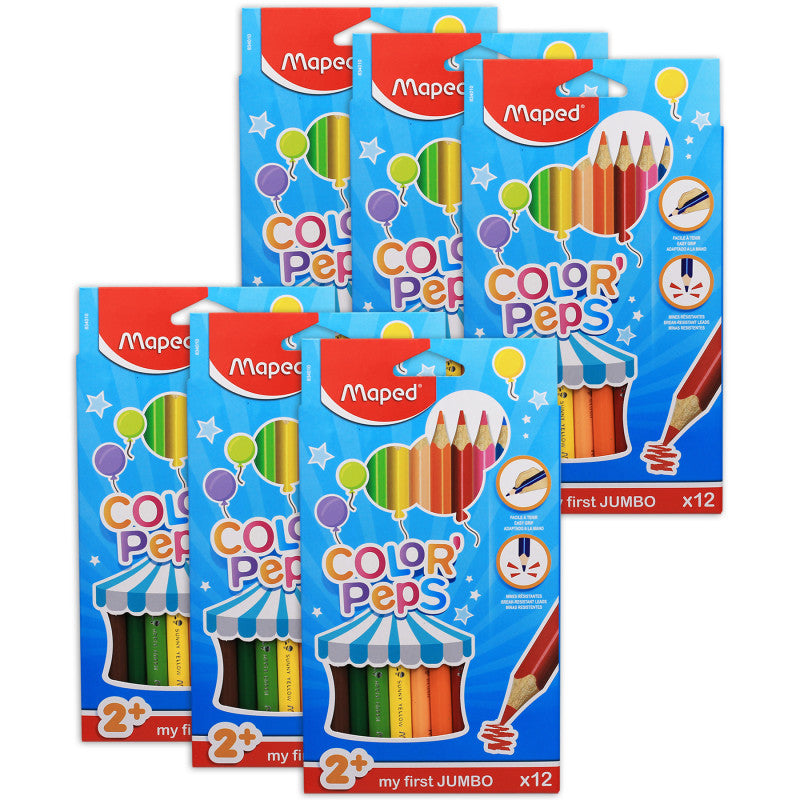 MAPED - Color'Peps My First Jumbo Triangular Colored Pencils, 12 Per Pack, 6 Packs