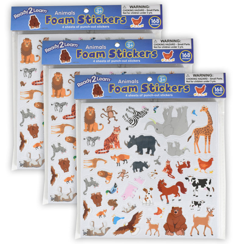 READY 2 LEARN - Foam Stickers - Animals - 168 Per Pack - 3 Packs