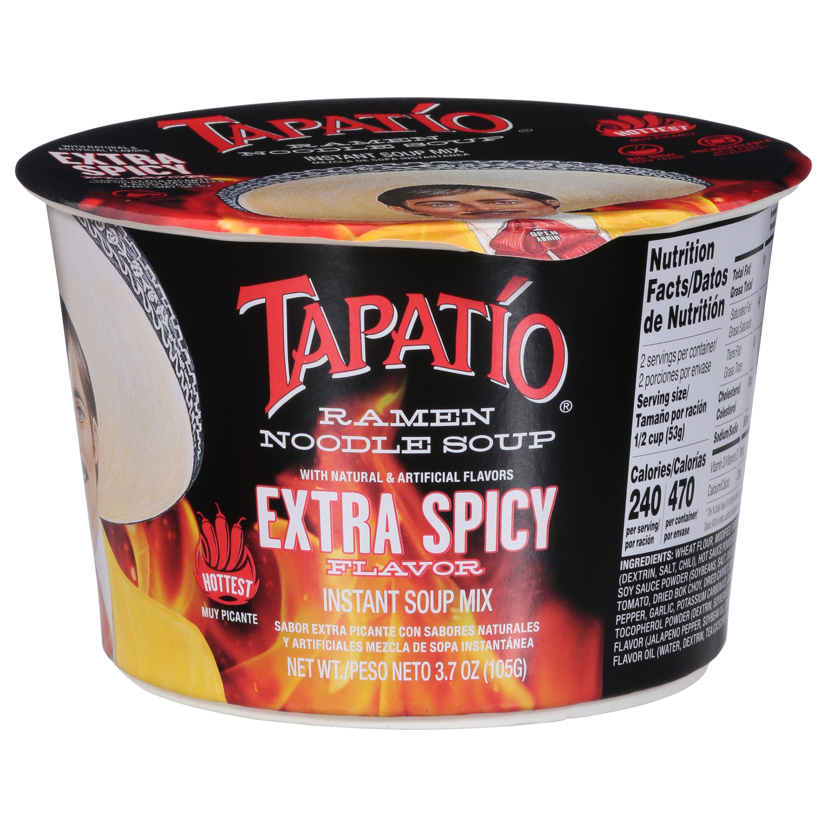 Tapatio Extra Spicy Flavor Ramen Noodle Soup 3.7 oz - Case of 6