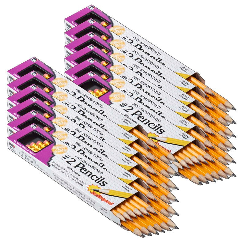 CHARLES LEONARD - No. 2 Pencil with Eraser, Pre-Sharpened, Yellow, 12 Per Pack, 12 Packs